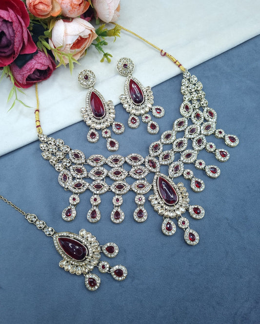 Pear-Drop Crystal Bridal Necklace Set with Tikka & Earrings