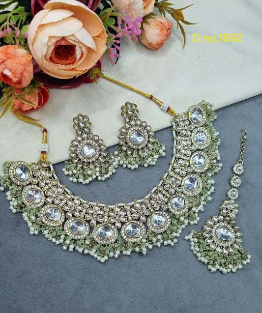 Floral Bridal Necklace Set with Cluster Beads & Maang Tikka