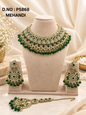 Maroon Kundan Choker Necklace Set with Statement Earrings & Maang Tikka