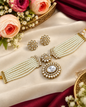 Traditional Multi-Layer Pearl Choker Set with Floral Studs