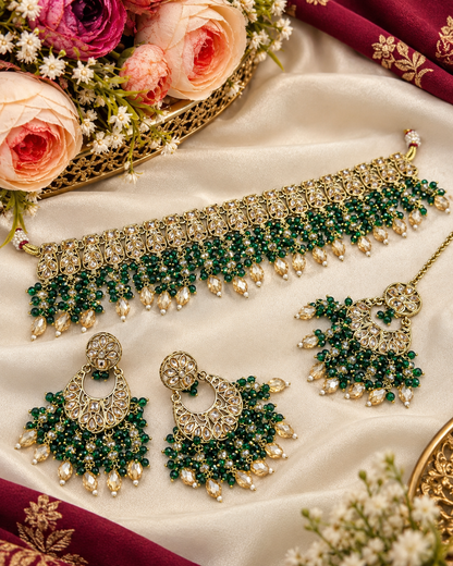 Handcrafted Antique-Finish Choker Jewelry Set with Maang Tikka