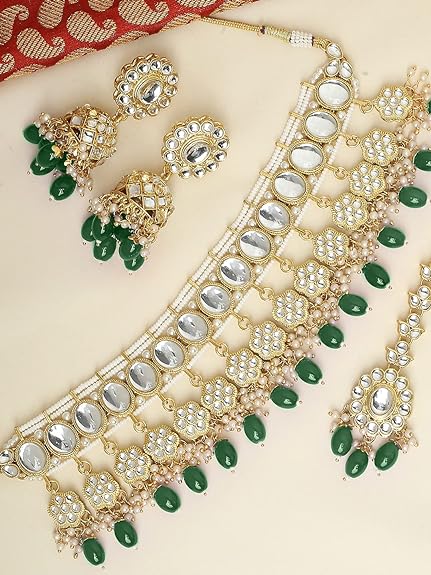 DESIGNER ANTIQUE POLISH PATWA NECKLACE SET WITH MAANG TIKKA FOR GIRLS & WOMEN