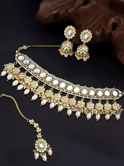 DESIGNER ANTIQUE POLISH PATWA NECKLACE SET WITH MAANG TIKKA FOR GIRLS & WOMEN