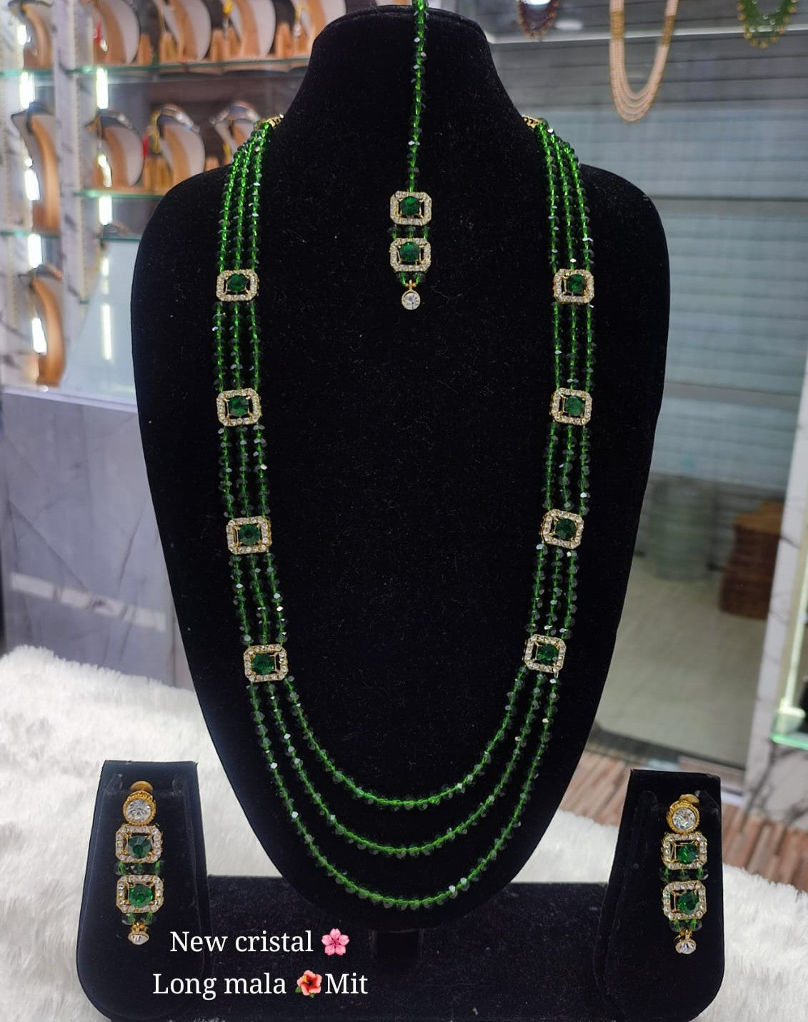Handcrafted Multi-Strand Crystal Rani Haar & Earring Set