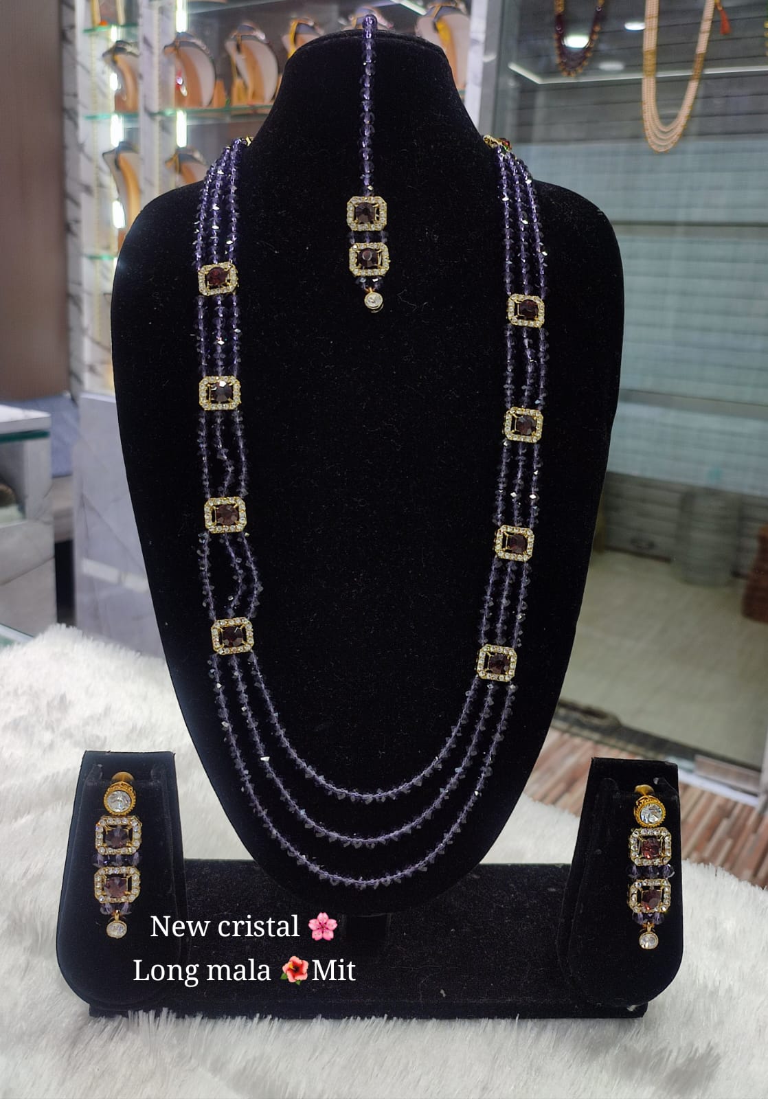 Handcrafted Multi-Strand Crystal Rani Haar & Earring Set