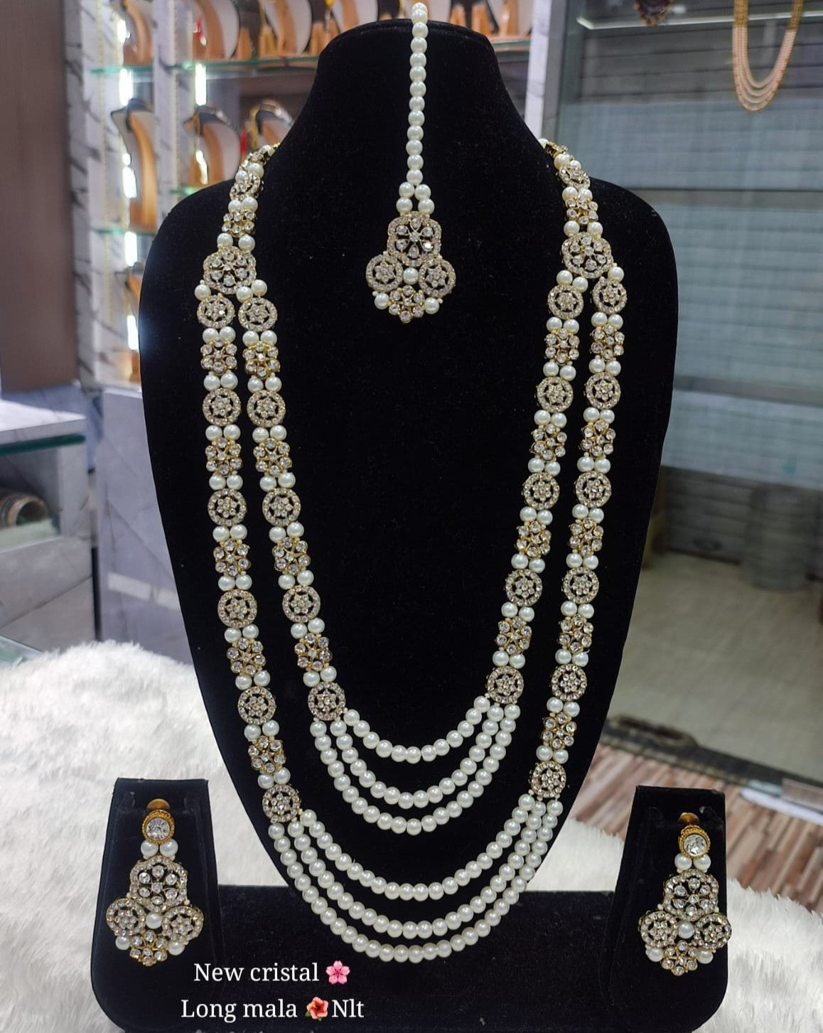 Elegant Crystal Rani Haar Jewellery Set with Matching Cluster Earrings and Tikka