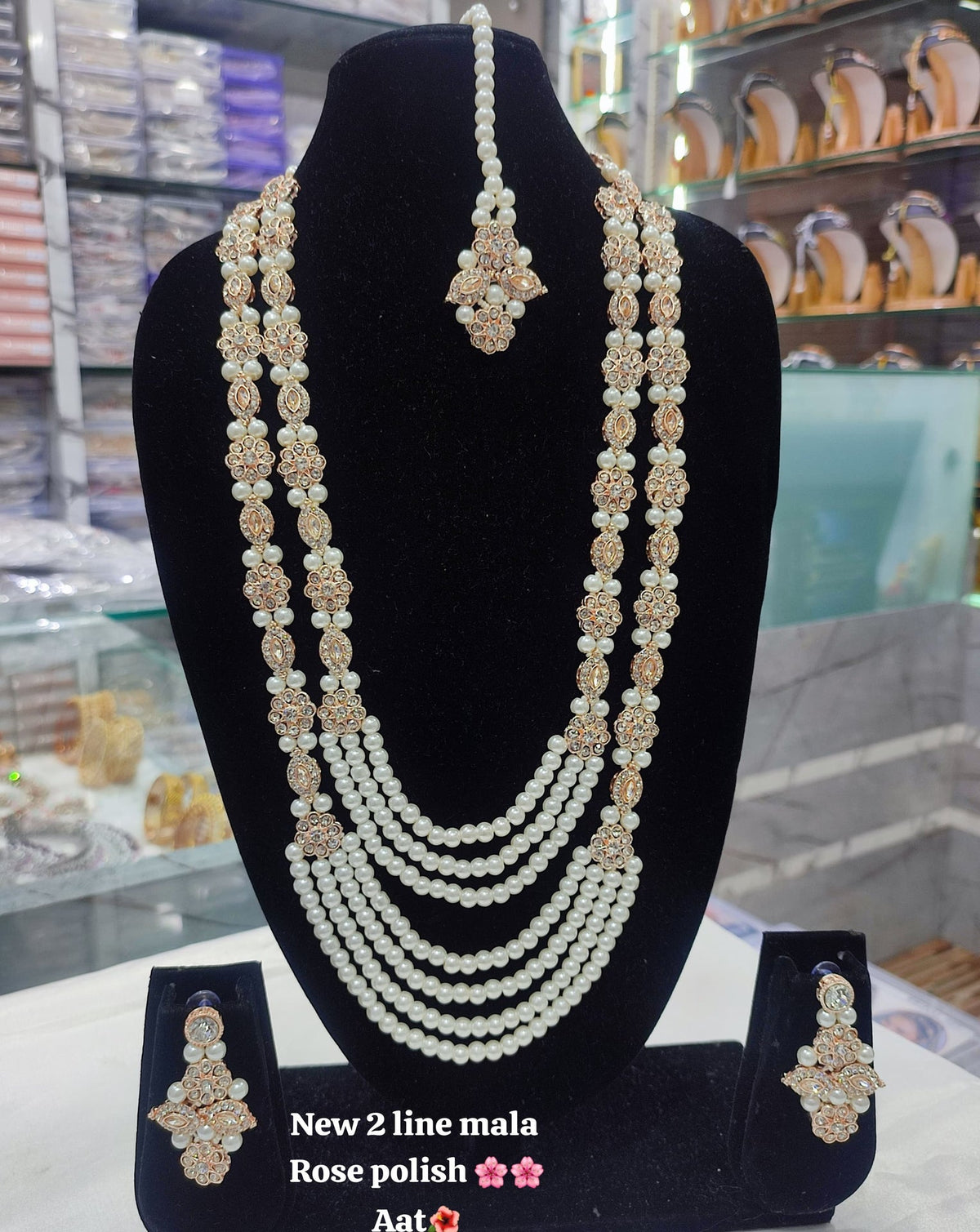 Handcrafted Multi-Strand Crystal Long Necklace Set with Floral Brooch Detailing