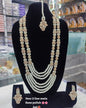 Handcrafted Multi-Strand Crystal Long Necklace Set with Floral Brooch Detailing