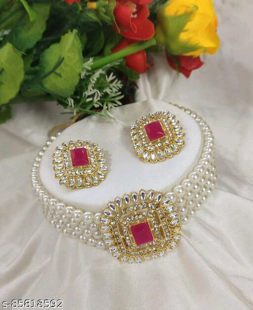 Multi-Layered Pearl Choker with Sapphire Blue Stone Centerpiece