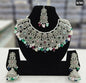 Silver-Finish Emerald Green Floral Choker Set