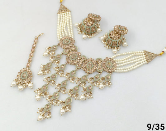 Sea Green Multi-Strand Pearl Choker Set