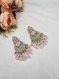 ANTIQUE GOLD CRESCENT STATEMENT CHANDBALI EARRINGS WITH PEARL & CRYSTAL BEADS