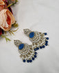 ANTIQUE GOLD CRESCENT STATEMENT CHANDBALI EARRINGS WITH PEARL & CRYSTAL BEADS