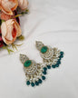 ANTIQUE GOLD CRESCENT STATEMENT CHANDBALI EARRINGS WITH PEARL & CRYSTAL BEADS