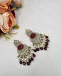 ANTIQUE GOLD CRESCENT STATEMENT CHANDBALI EARRINGS WITH PEARL & CRYSTAL BEADS