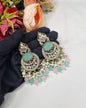 ANTIQUE GOLD CRESCENT STATEMENT CHANDBALI EARRINGS WITH PEARL & CRYSTAL BEADS