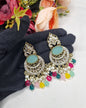 ANTIQUE GOLD CRESCENT STATEMENT CHANDBALI EARRINGS WITH PEARL & CRYSTAL BEADS