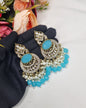 ANTIQUE GOLD CRESCENT STATEMENT CHANDBALI EARRINGS WITH PEARL & CRYSTAL BEADS