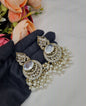 ANTIQUE GOLD CRESCENT STATEMENT CHANDBALI EARRINGS WITH PEARL & CRYSTAL BEADS