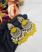 ANTIQUE GOLD CRESCENT STATEMENT CHANDBALI EARRINGS WITH PEARL & CRYSTAL BEADS