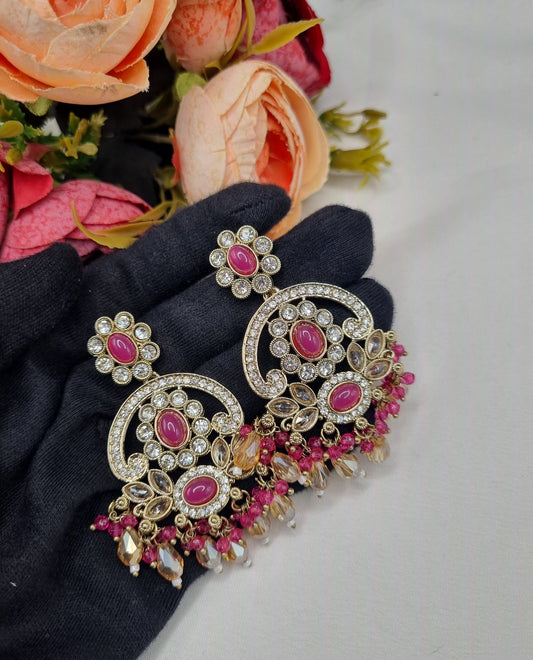 CHANDBALI STYLE DANGLE EARRINGS WITH BEAD CLUSTERS