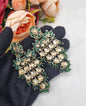 ANTIQUE GOLD TIERED CHANDELIER EARRINGS WITH CRYSTAL MOTIFS & PEARL DROPLETS