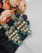ANTIQUE GOLD TIERED CHANDELIER EARRINGS WITH CRYSTAL MOTIFS & PEARL DROPLETS