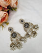 GOLD CIRCULAR JHUMKA EARRINGS WITH PEARL CLUSTERS