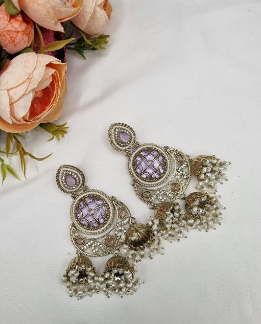 GOLD CIRCULAR JHUMKA EARRINGS WITH PEARL CLUSTERS