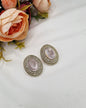 ANTIQUE GOLD OVAL CRYSTAL HALO STUD EARRINGS