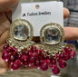 Square Kundan Earrings with Round Crystal Centerpiece Gold Plated Earrings