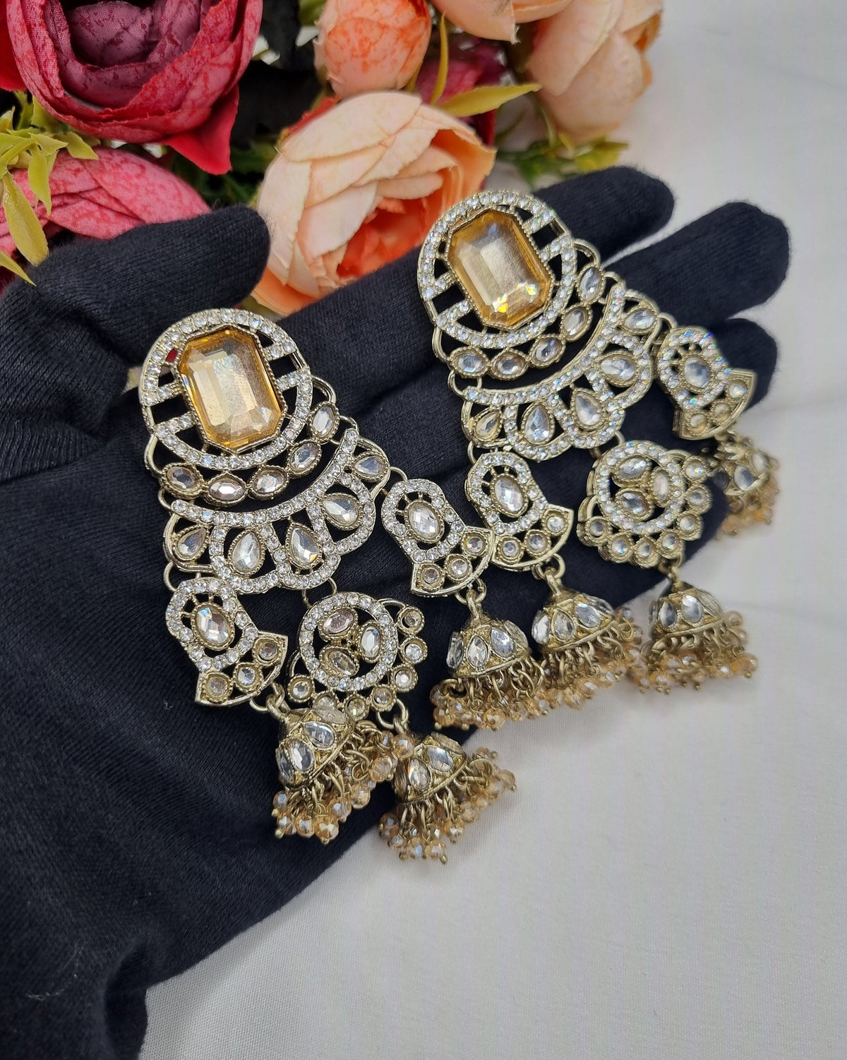 MULTI-JHUMKA STATEMENT CHANDELIER EARRINGS