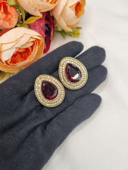 TEARDROP STONE HALO STUD EARRINGS