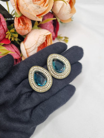 TEARDROP STONE HALO STUD EARRINGS