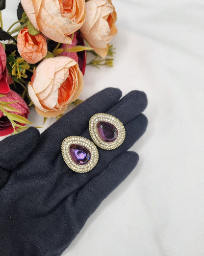 TEARDROP STONE HALO STUD EARRINGS