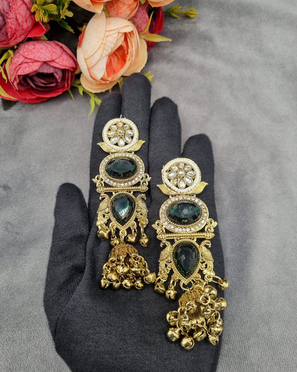 ORNATE MULTI-TIERED STONE & JHUMKA DROP EARRINGS