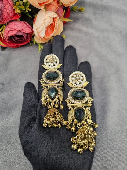 ORNATE MULTI-TIERED STONE & JHUMKA DROP EARRINGS