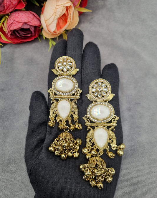 ORNATE MULTI-TIERED STONE & JHUMKA DROP EARRINGS