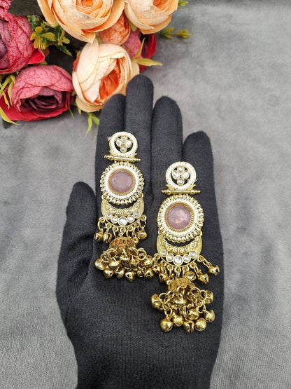 CIRCULAR STONE CRESCENT JHUMKA DROP EARRINGS