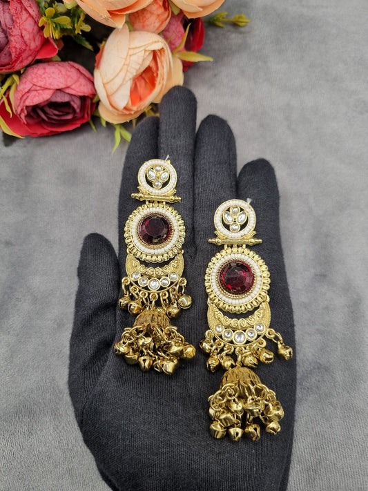 CIRCULAR STONE CRESCENT JHUMKA DROP EARRINGS