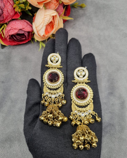 CIRCULAR STONE CRESCENT JHUMKA DROP EARRINGS