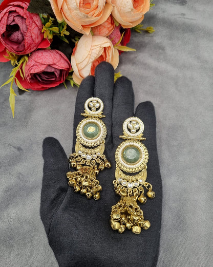 CIRCULAR STONE CRESCENT JHUMKA DROP EARRINGS