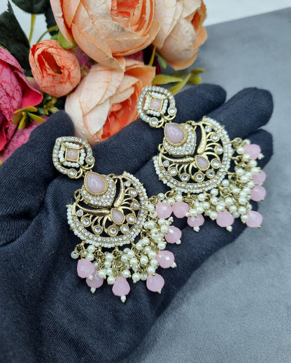 Statement Chandbali Earrings with Pearl & Bead Drops