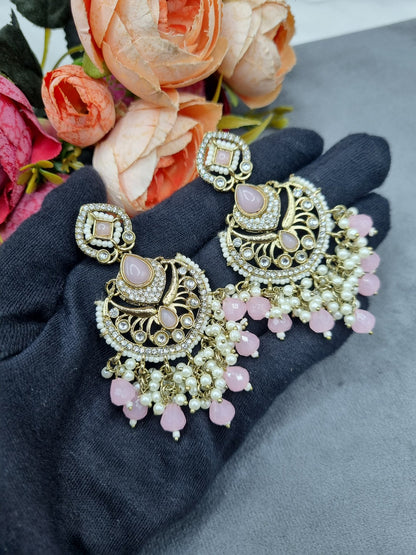 Statement Chandbali Earrings with Pearl & Bead Drops