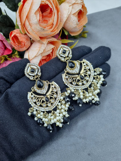 Statement Chandbali Earrings with Pearl & Bead Drops