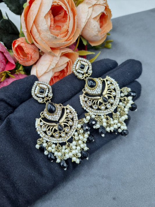 Statement Chandbali Earrings with Pearl & Bead Drops