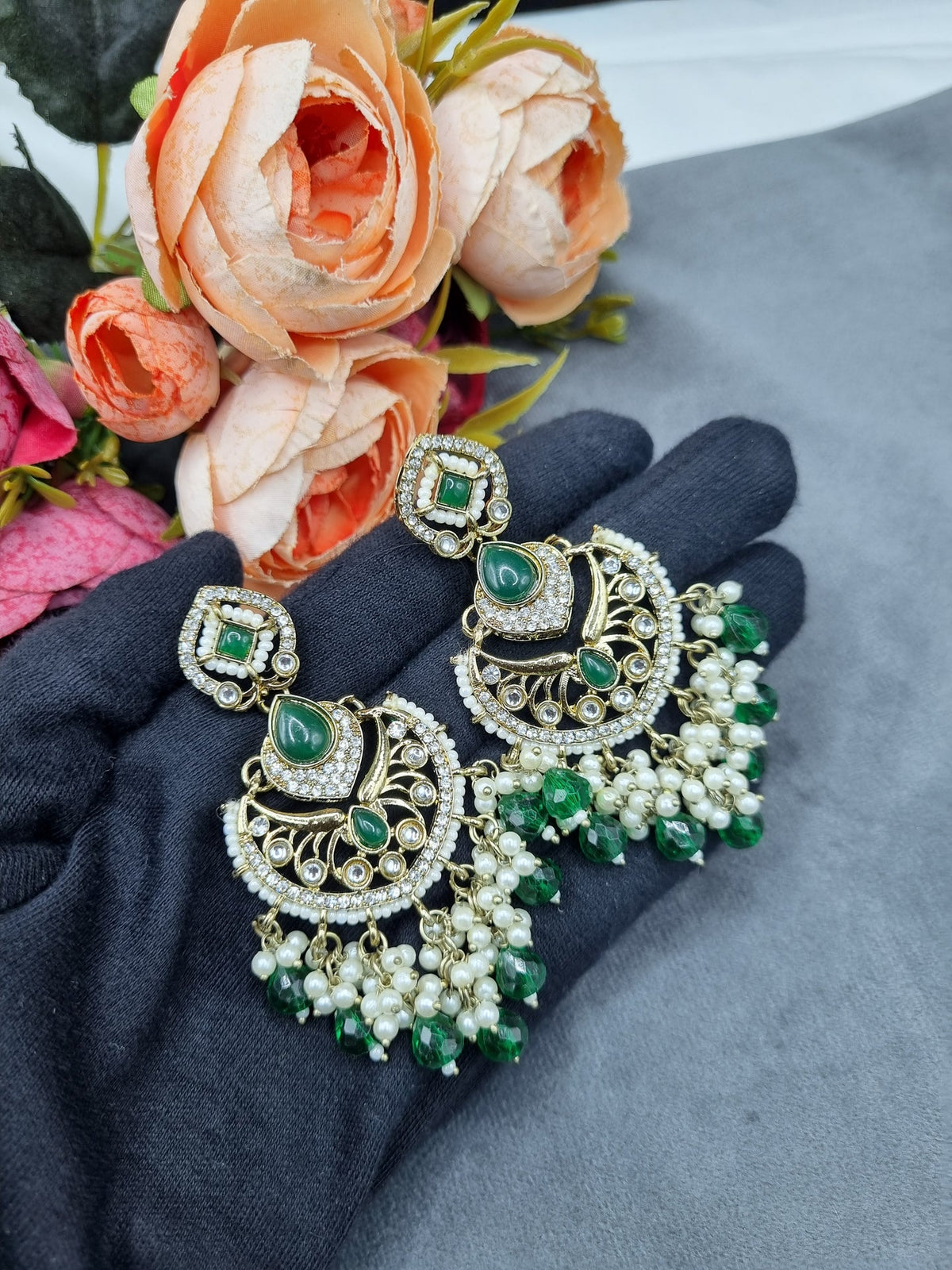 Statement Chandbali Earrings with Pearl & Bead Drops