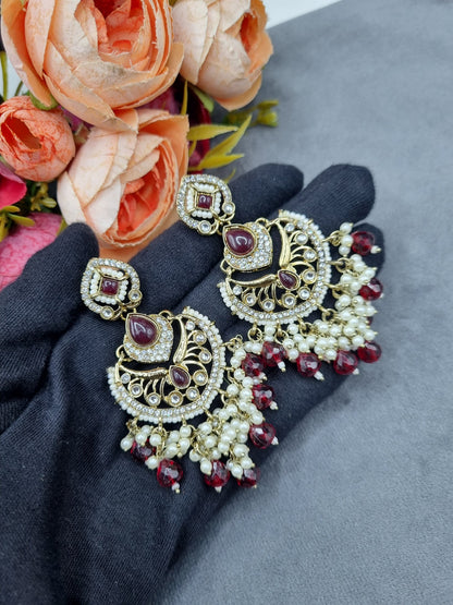 Statement Chandbali Earrings with Pearl & Bead Drops