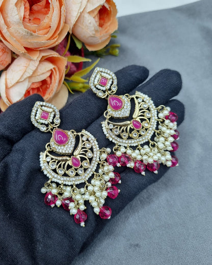 Statement Chandbali Earrings with Pearl & Bead Drops