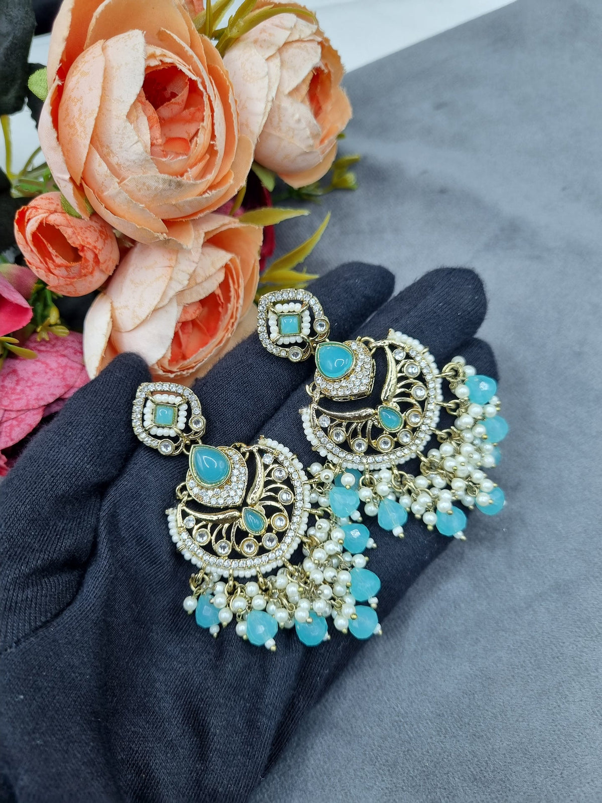 Statement Chandbali Earrings with Pearl & Bead Drops